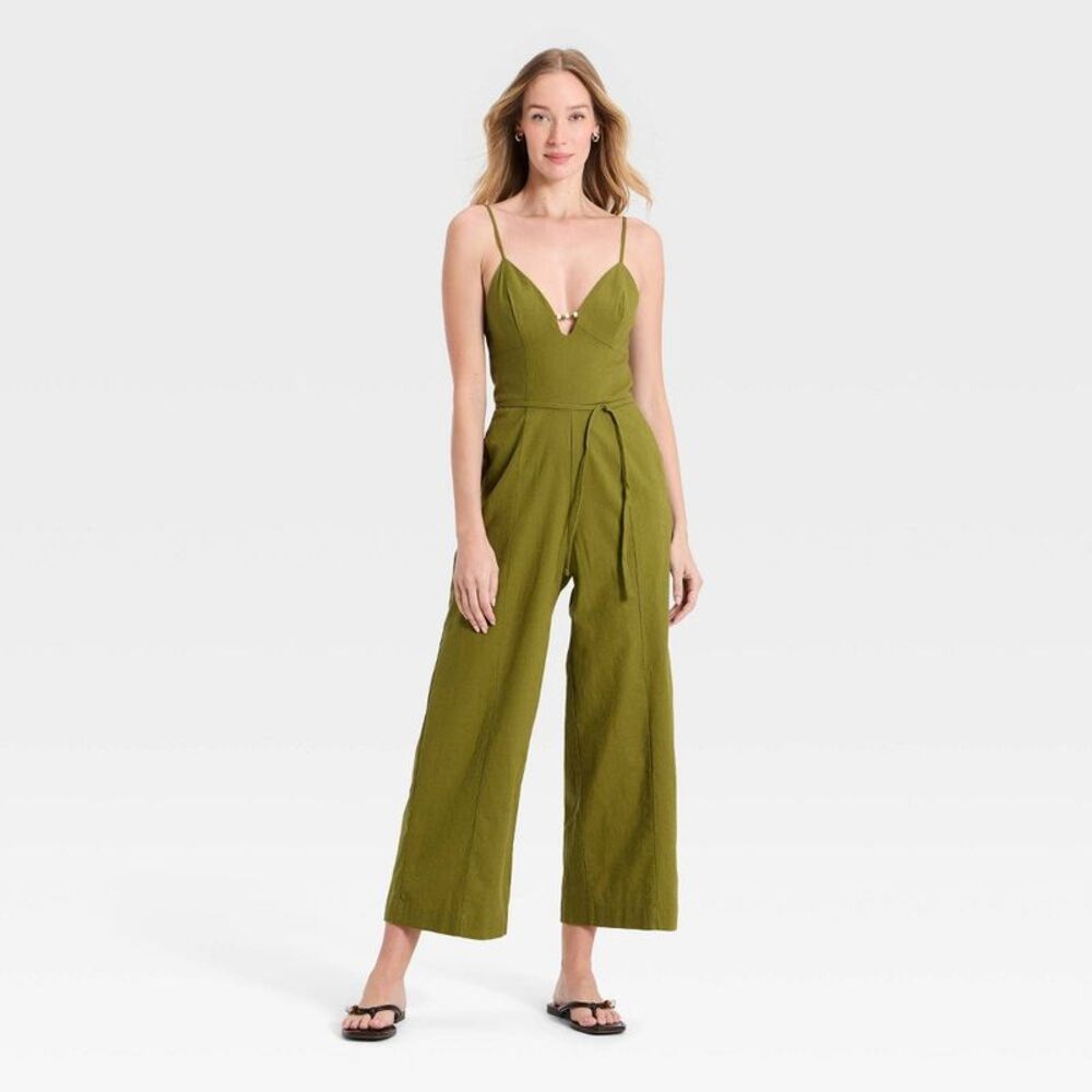 Women's Beaded Linen Jumpsuit - A New Day Green S